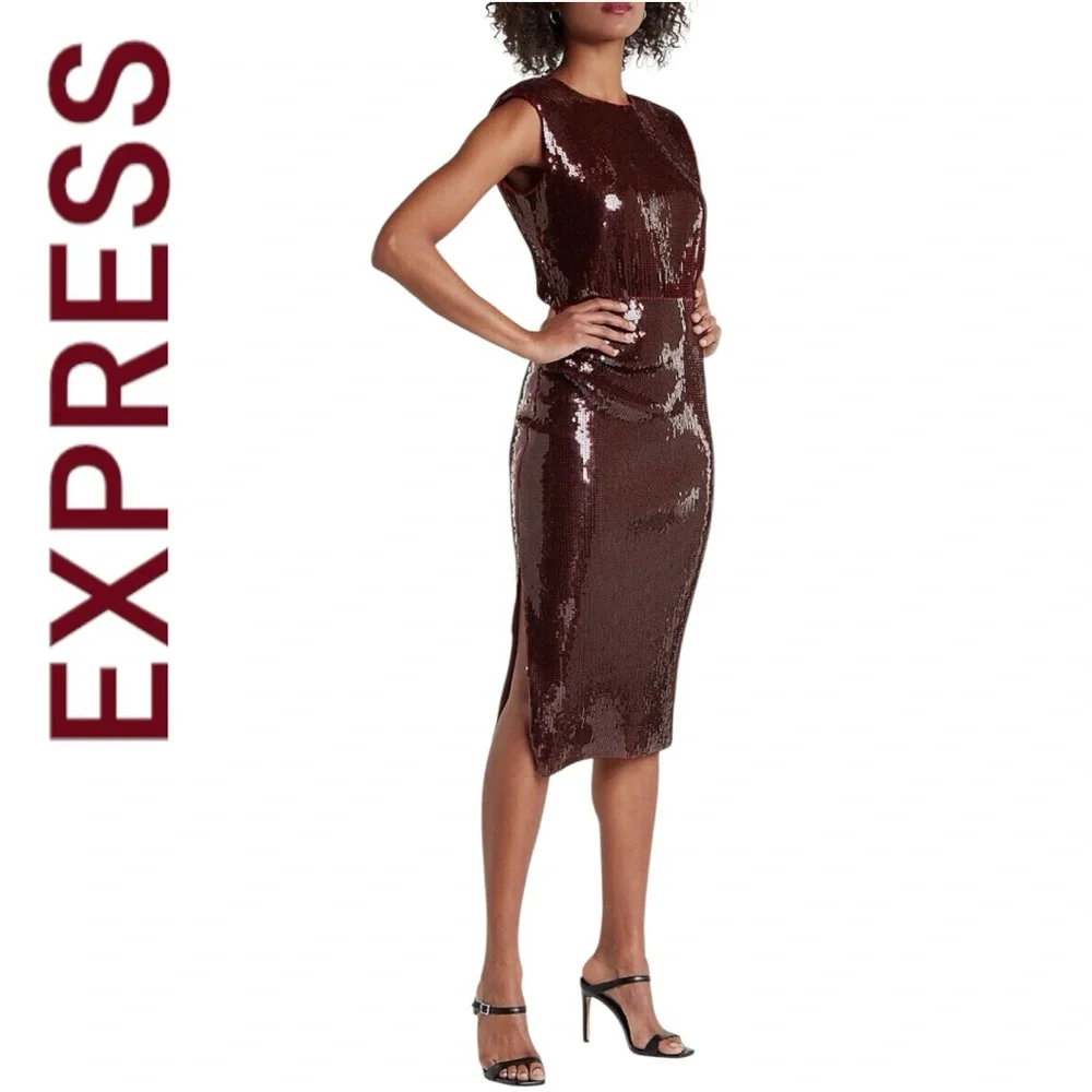 Express Burgundy Sequin Dress NWT - Picture 2 of 16